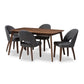 Wesley Mid-Century Modern Dark Grey Fabric Upholstered Walnut Finished Wood 5-Piece Dining Set FredCo