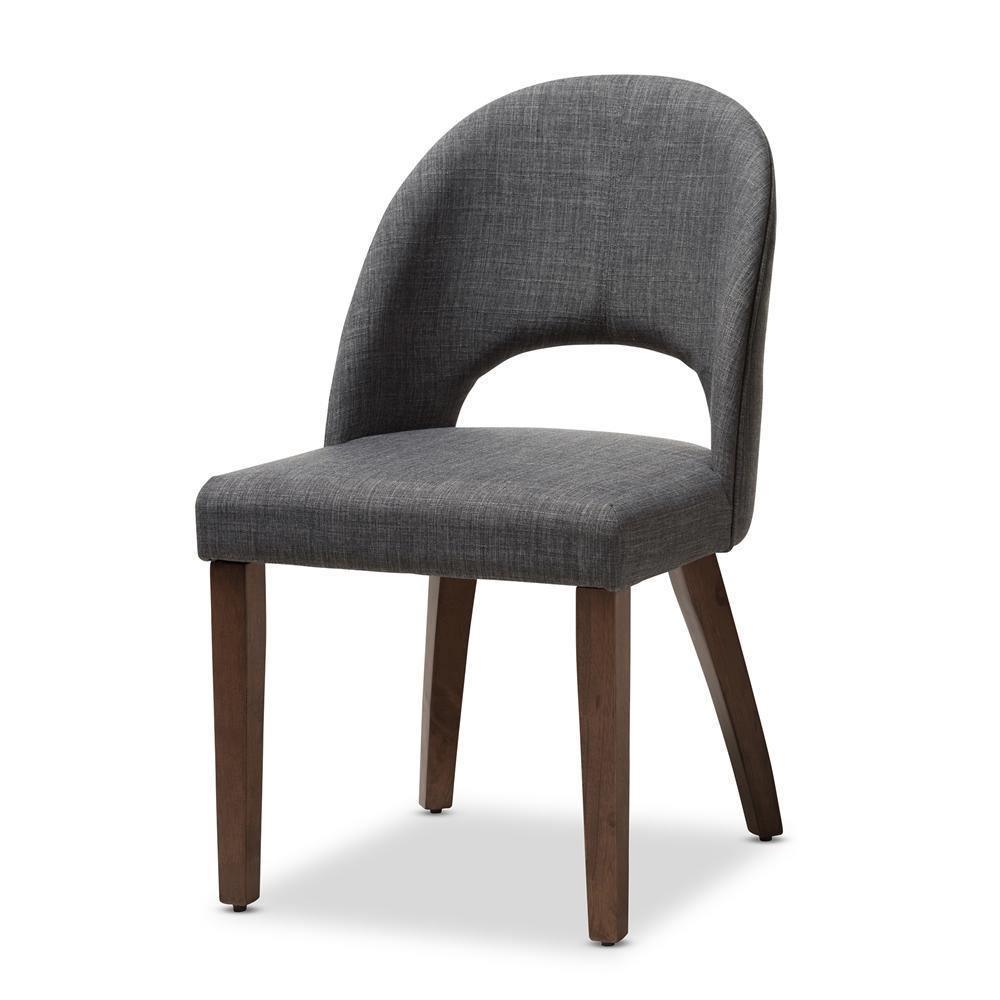 Wesley Mid-Century Modern Dark Grey Fabric Upholstered Walnut Finished Wood 5-Piece Dining Set FredCo