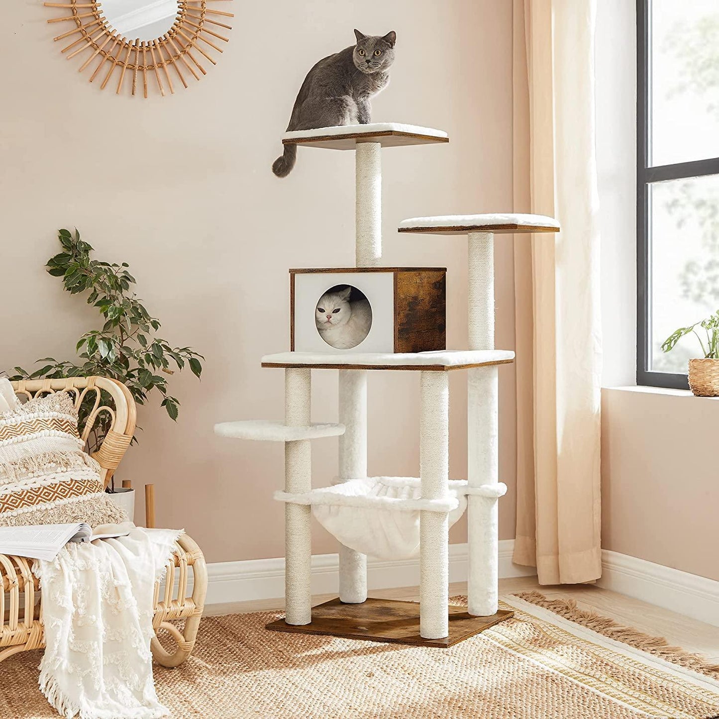 White & Brown Large 21" Cat Tree with Hammock FredCo