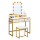 White & Gold Makeup Vanity Set with Mirror & Lights FredCo