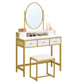White & Gold Makeup Vanity Set with Oval Mirror FredCo