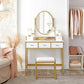 White & Gold Makeup Vanity Set with Oval Mirror FredCo