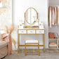 White & Gold Makeup Vanity Set with Oval Mirror FredCo