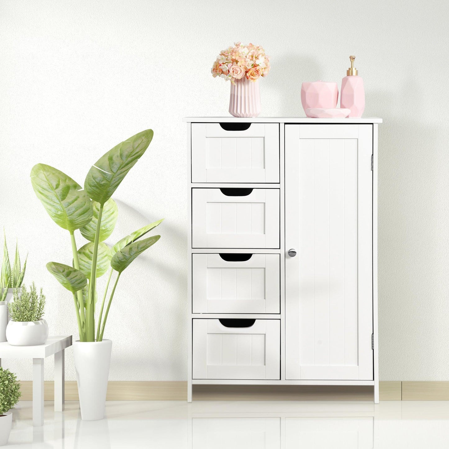 White Bathroom Storage Cabinet, Floor Cabinet FredCo