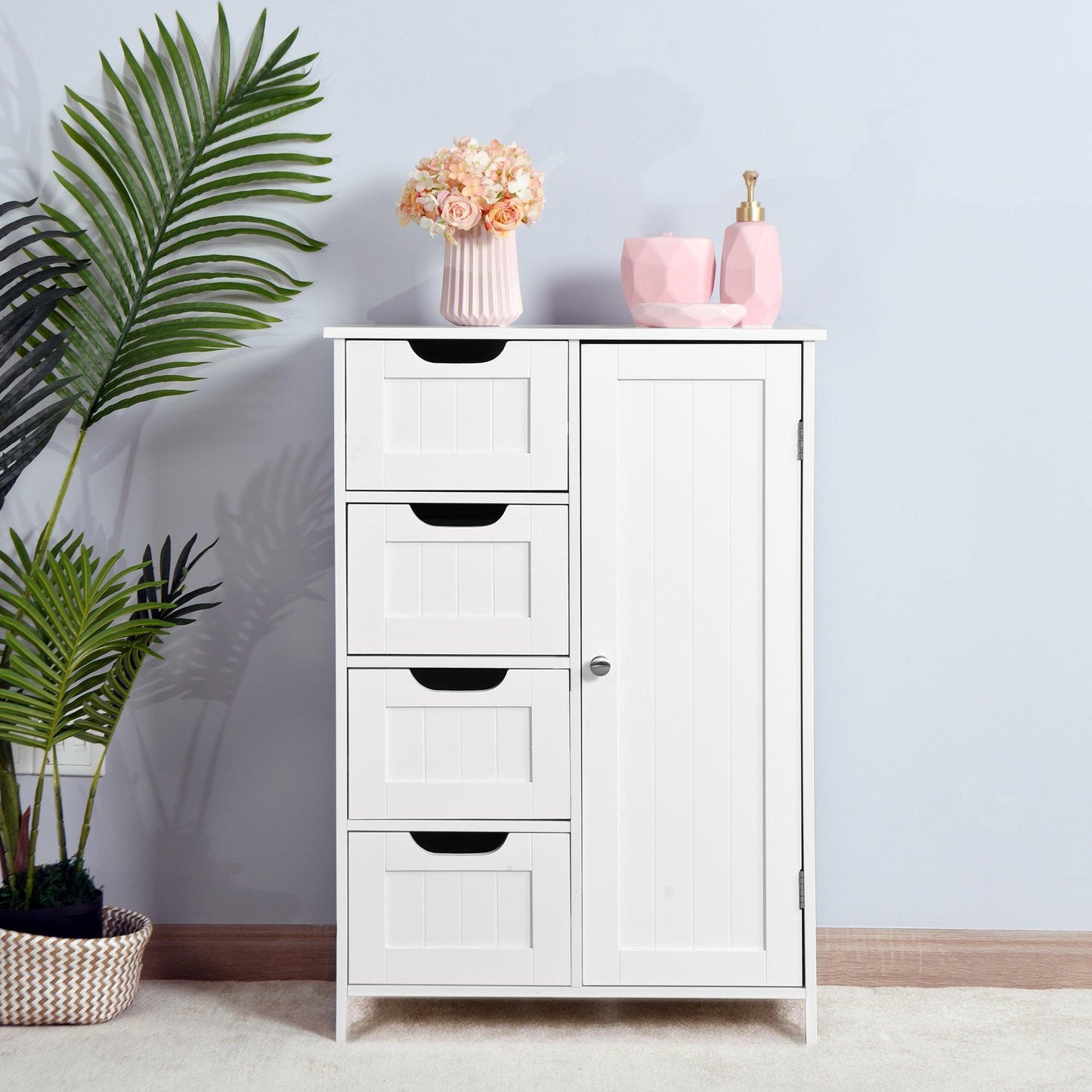 White Bathroom Storage Cabinet, Floor Cabinet FredCo