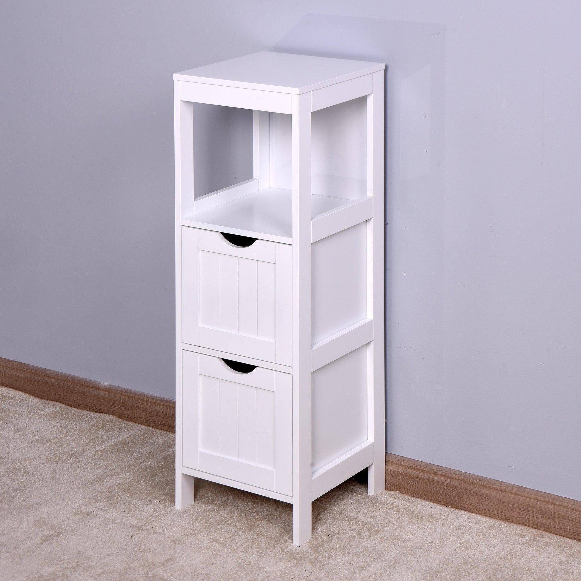 White Cabinet Bathroom Storage Organizer Rack Stand, 2 Drawers FredCo