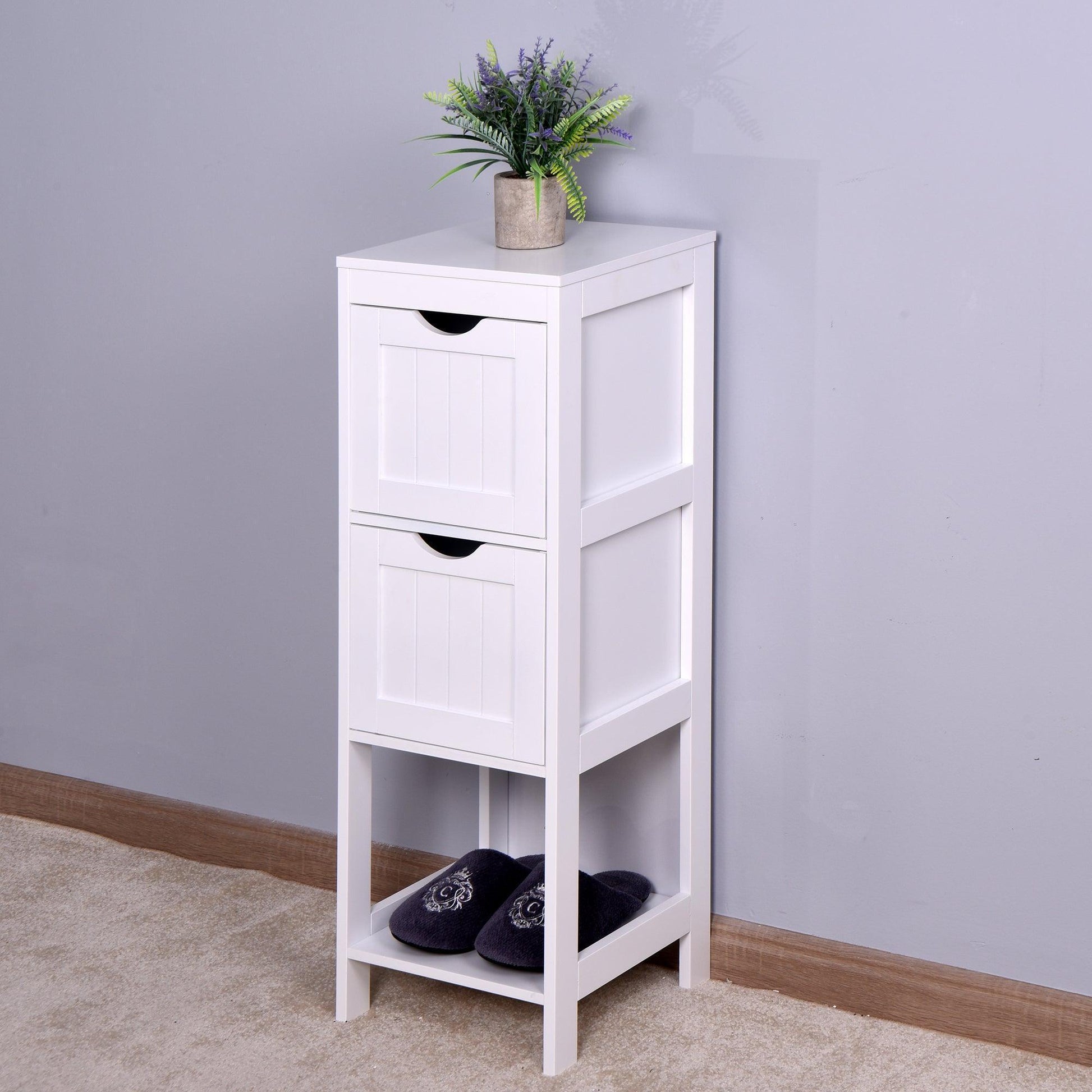White Cabinet Bathroom Storage Organizer Rack Stand, 2 Drawers FredCo