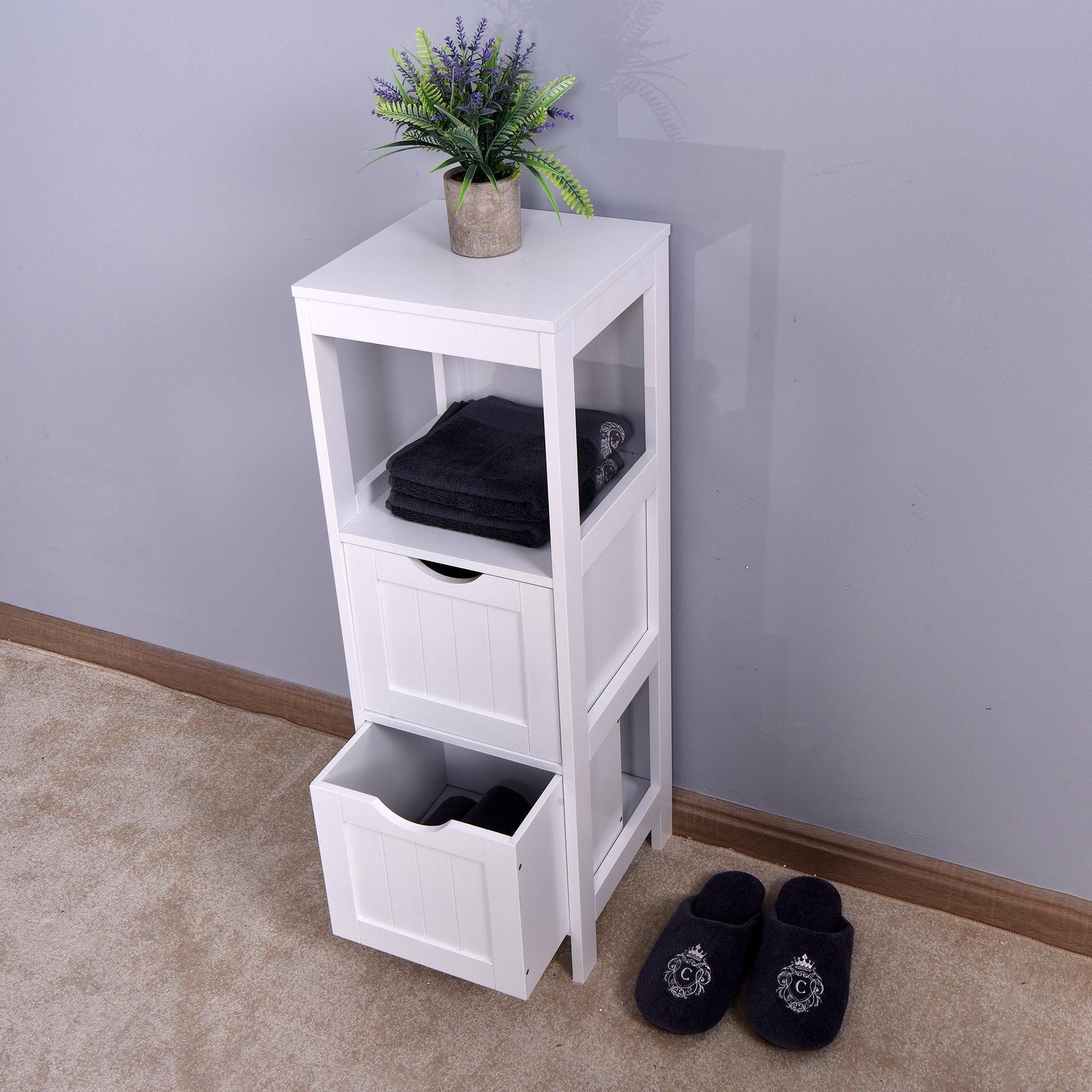White Cabinet Bathroom Storage Organizer Rack Stand, 2 Drawers FredCo