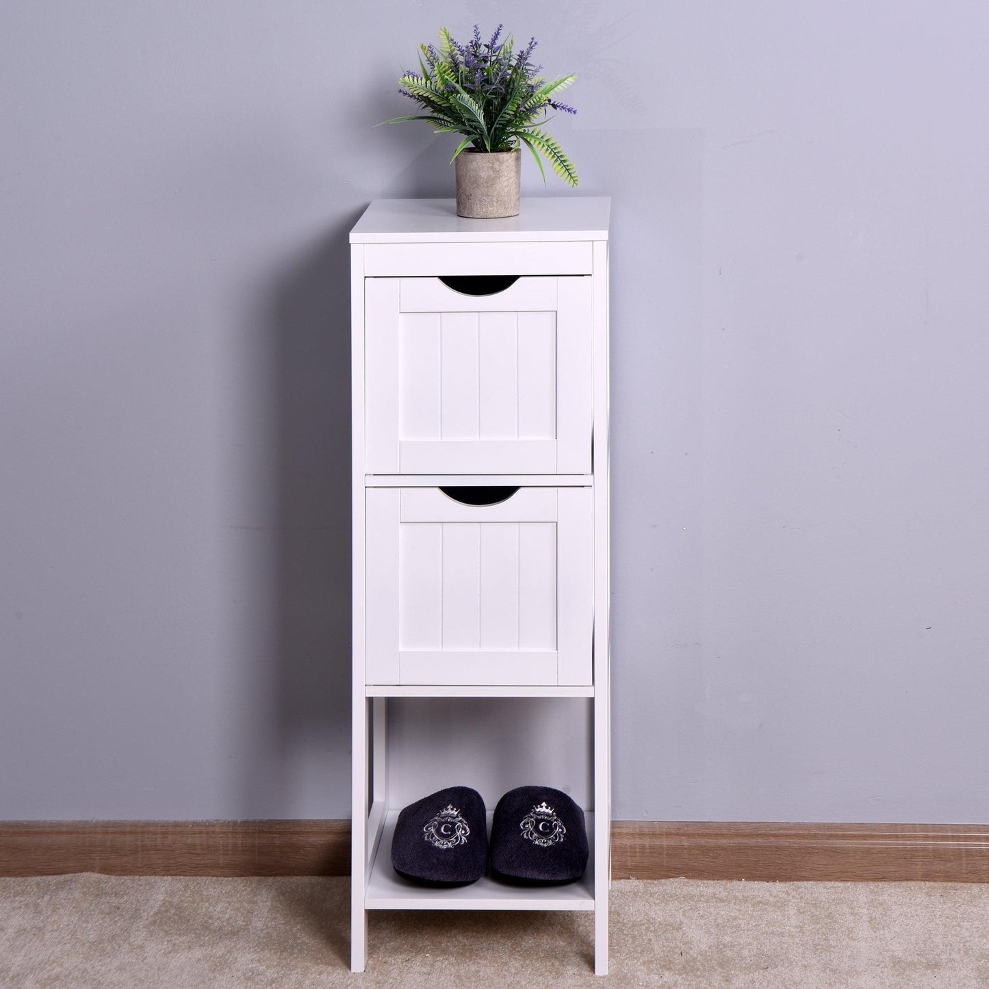 White Cabinet Bathroom Storage Organizer Rack Stand, 2 Drawers FredCo