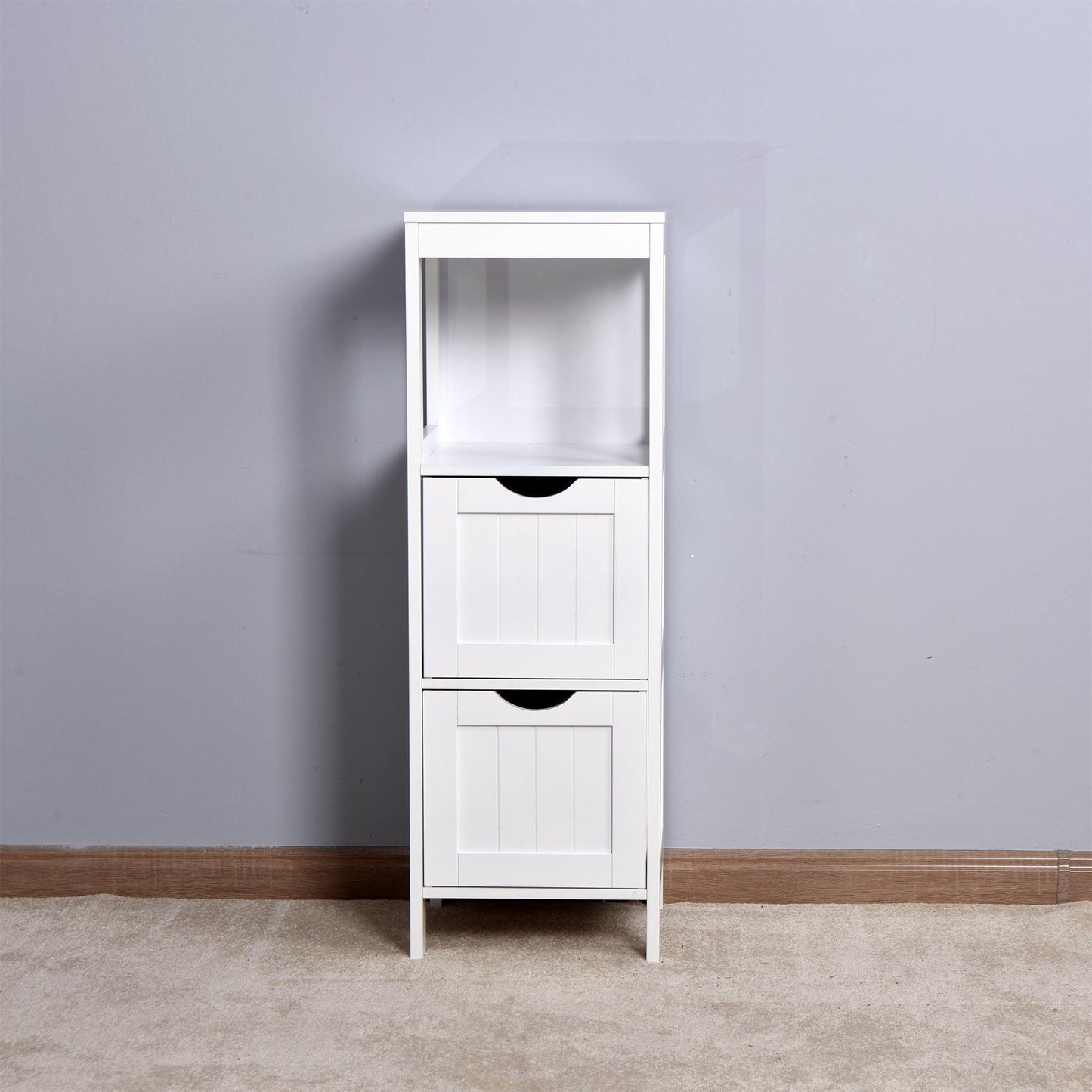 White Cabinet Bathroom Storage Organizer Rack Stand, 2 Drawers FredCo