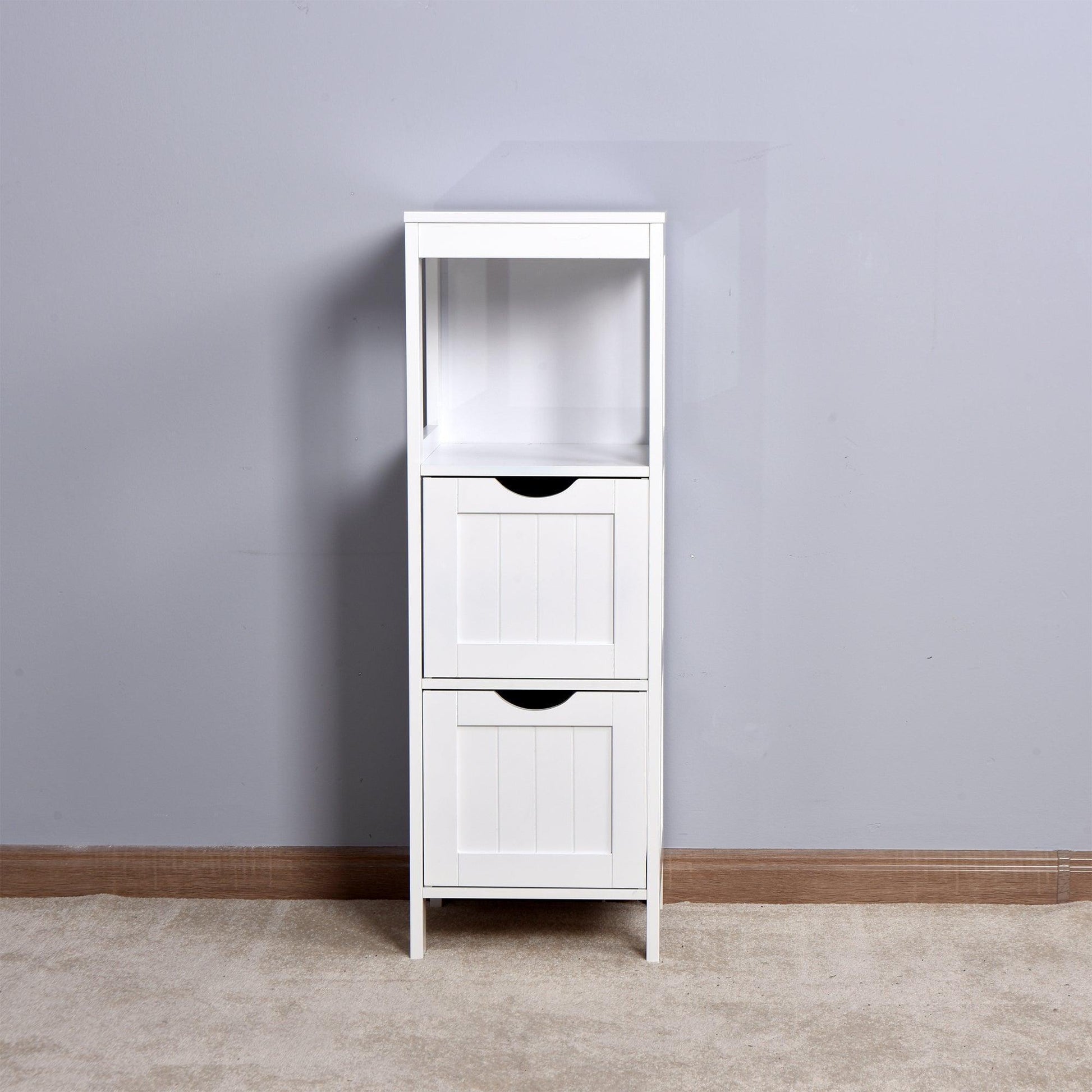 White Cabinet Bathroom Storage Organizer Rack Stand, 2 Drawers FredCo