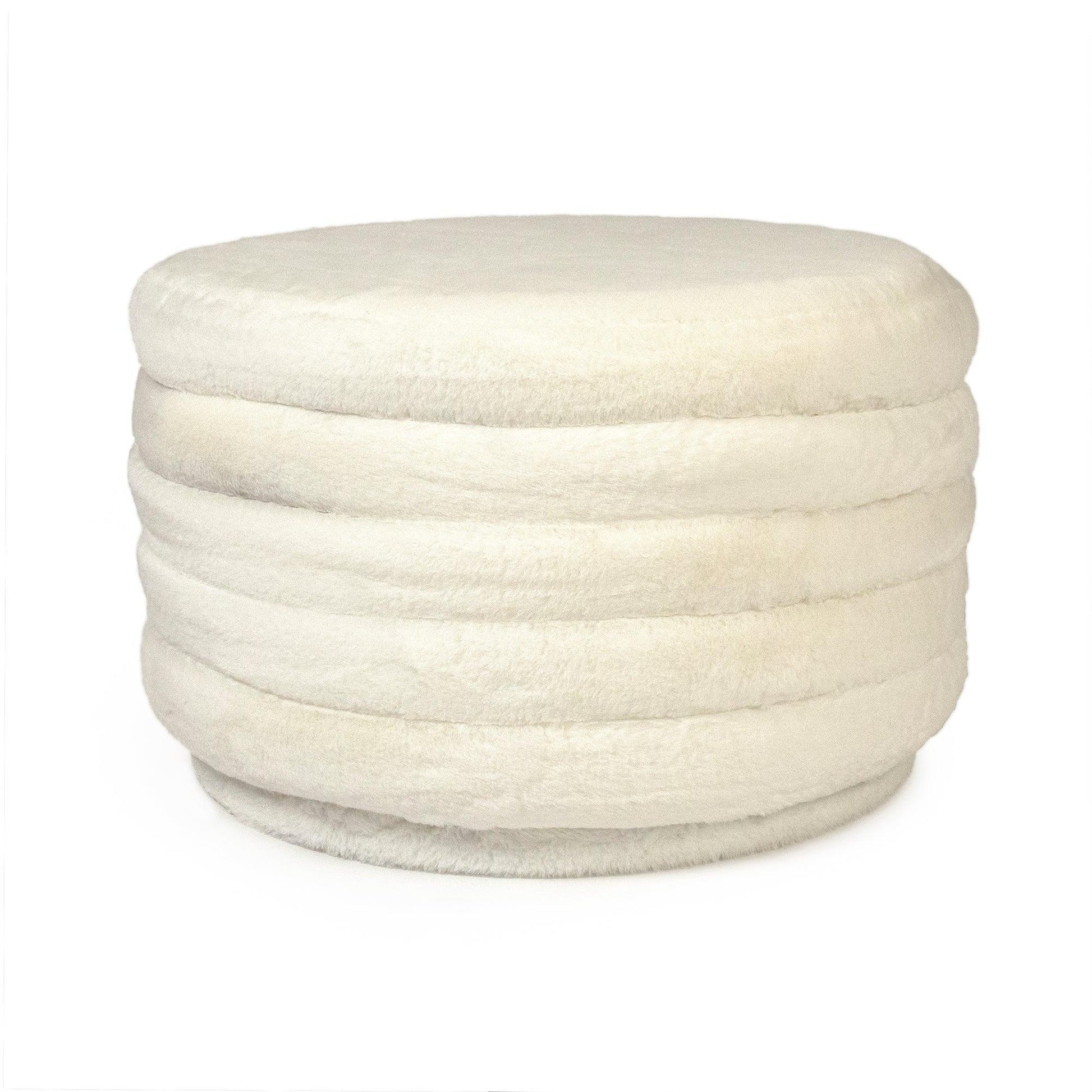 White Faux Fur Ottoman GH005-RW FredCo