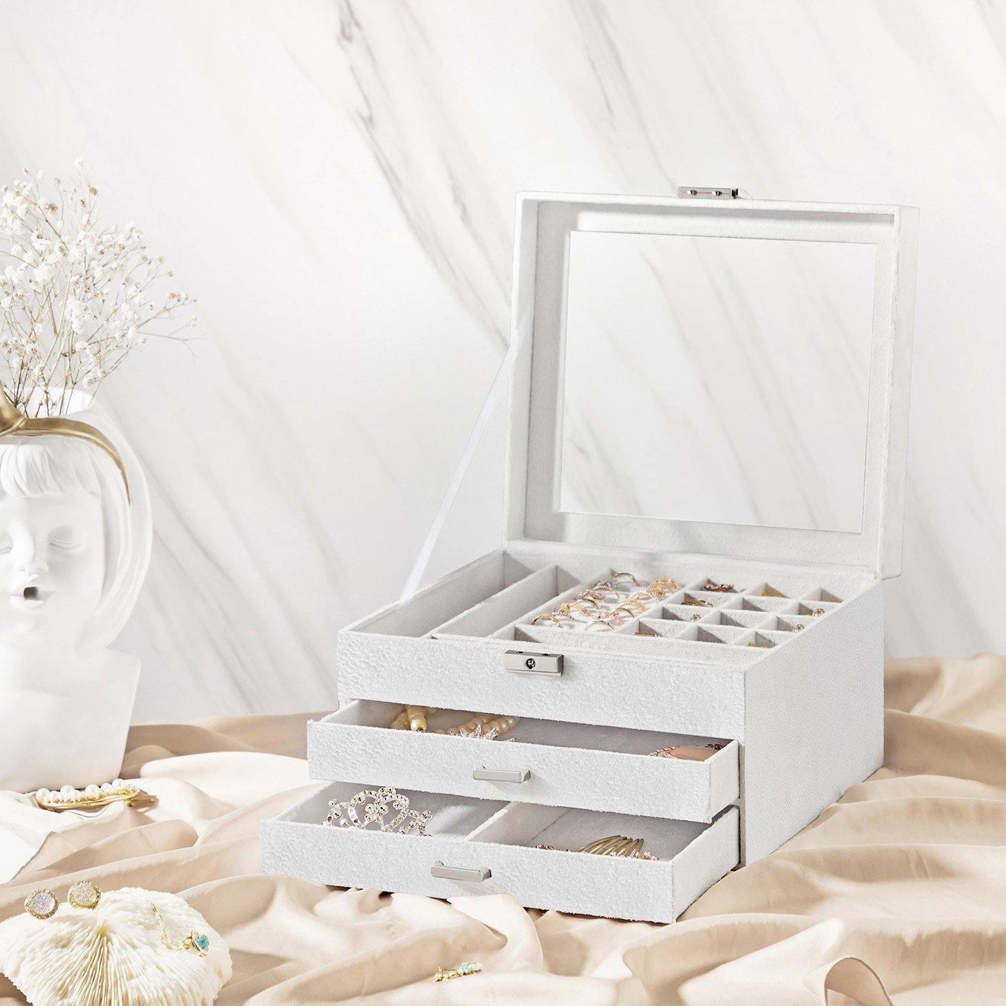 White Jewelry Box with Velvet Cover FredCo