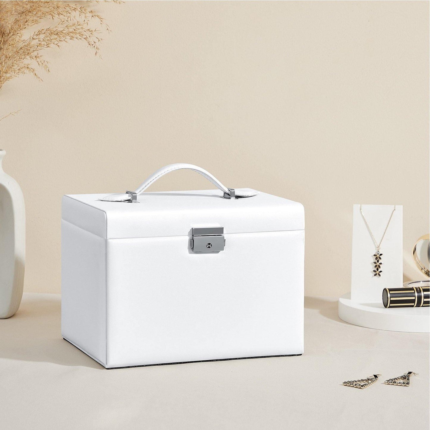 White Jewelry Organizer Box with Lock FredCo