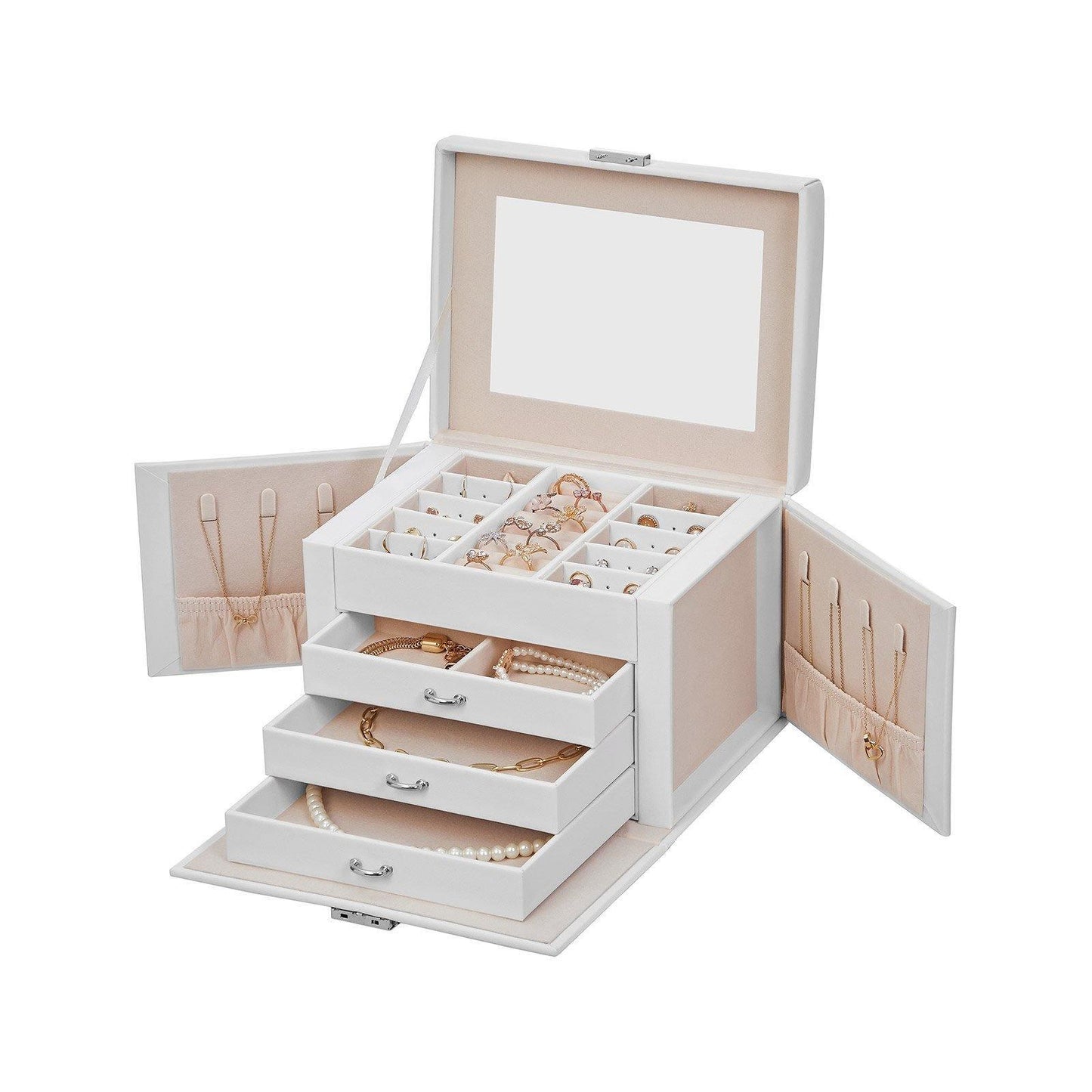 White Jewelry Organizer Box with Lock FredCo