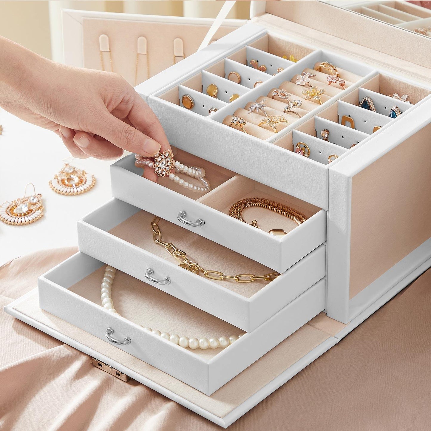 White Jewelry Organizer Box with Lock FredCo