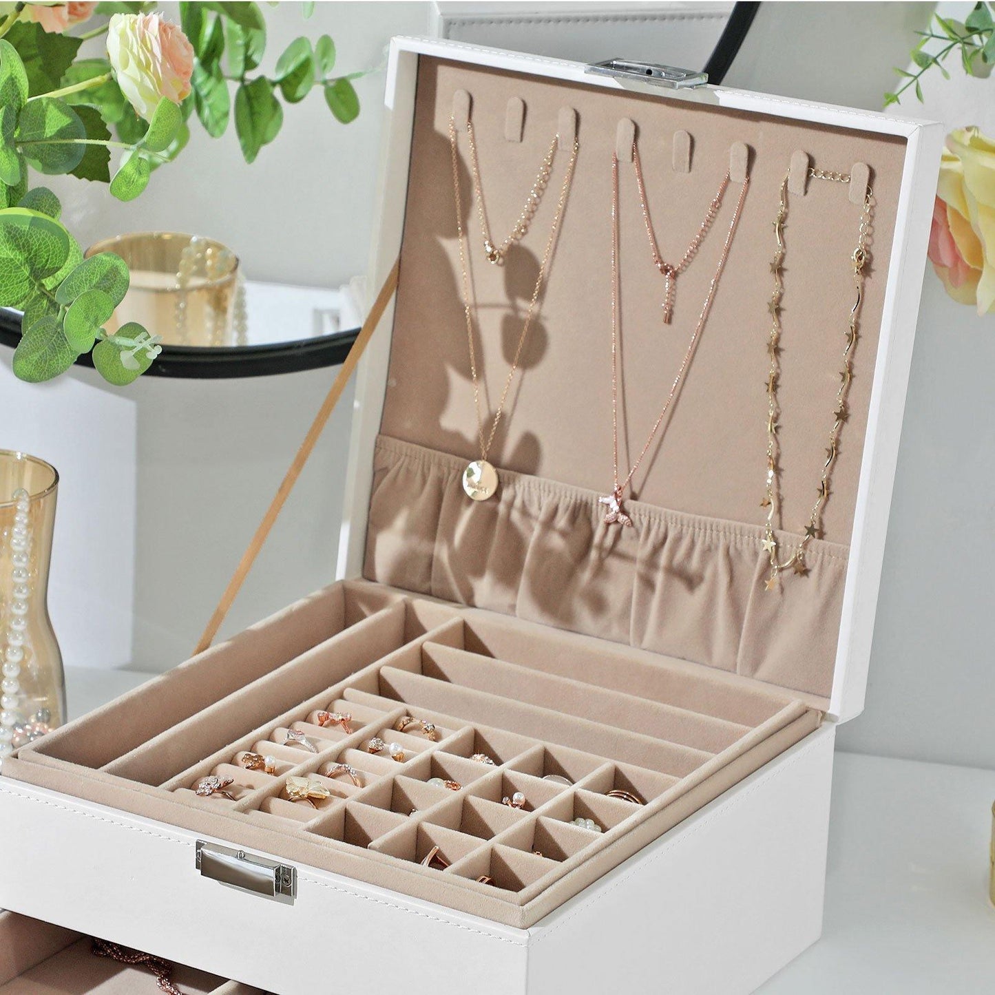 White Jewelry Organizer with Removable Tray FredCo