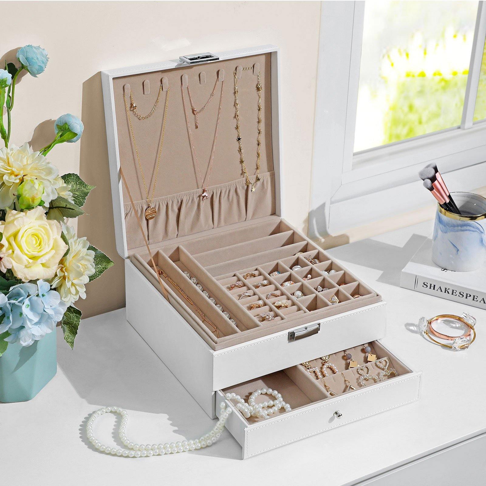 White Jewelry Organizer with Removable Tray FredCo