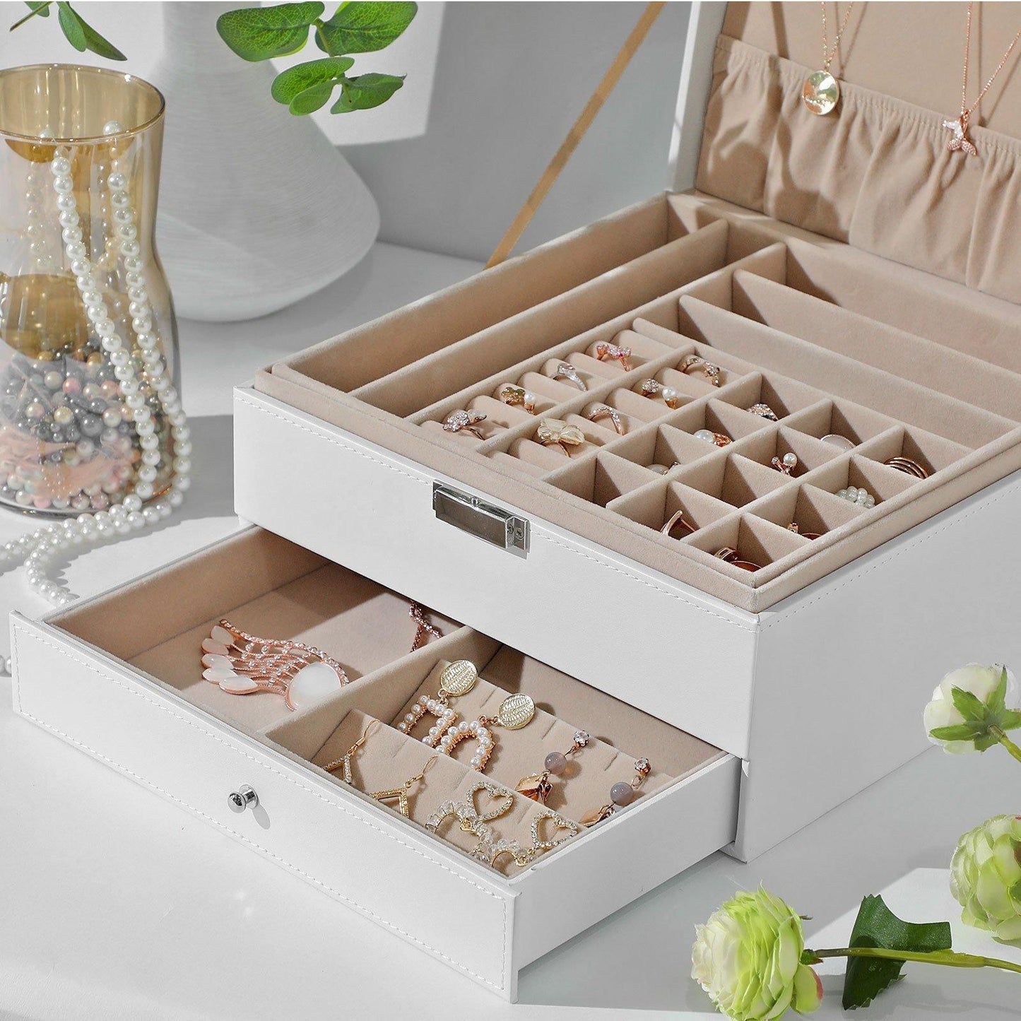 White Jewelry Organizer with Removable Tray FredCo
