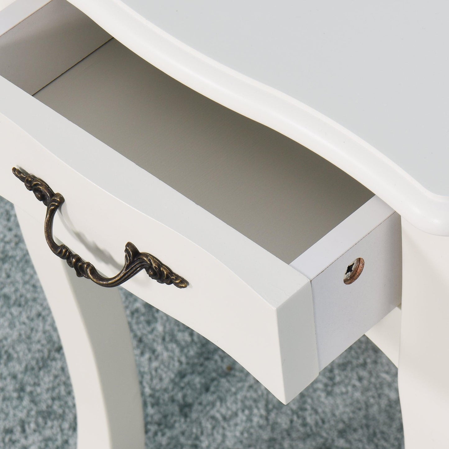 White Living Room Floor-standing Storage Table with a Drawer, 4 Curved Legs FredCo