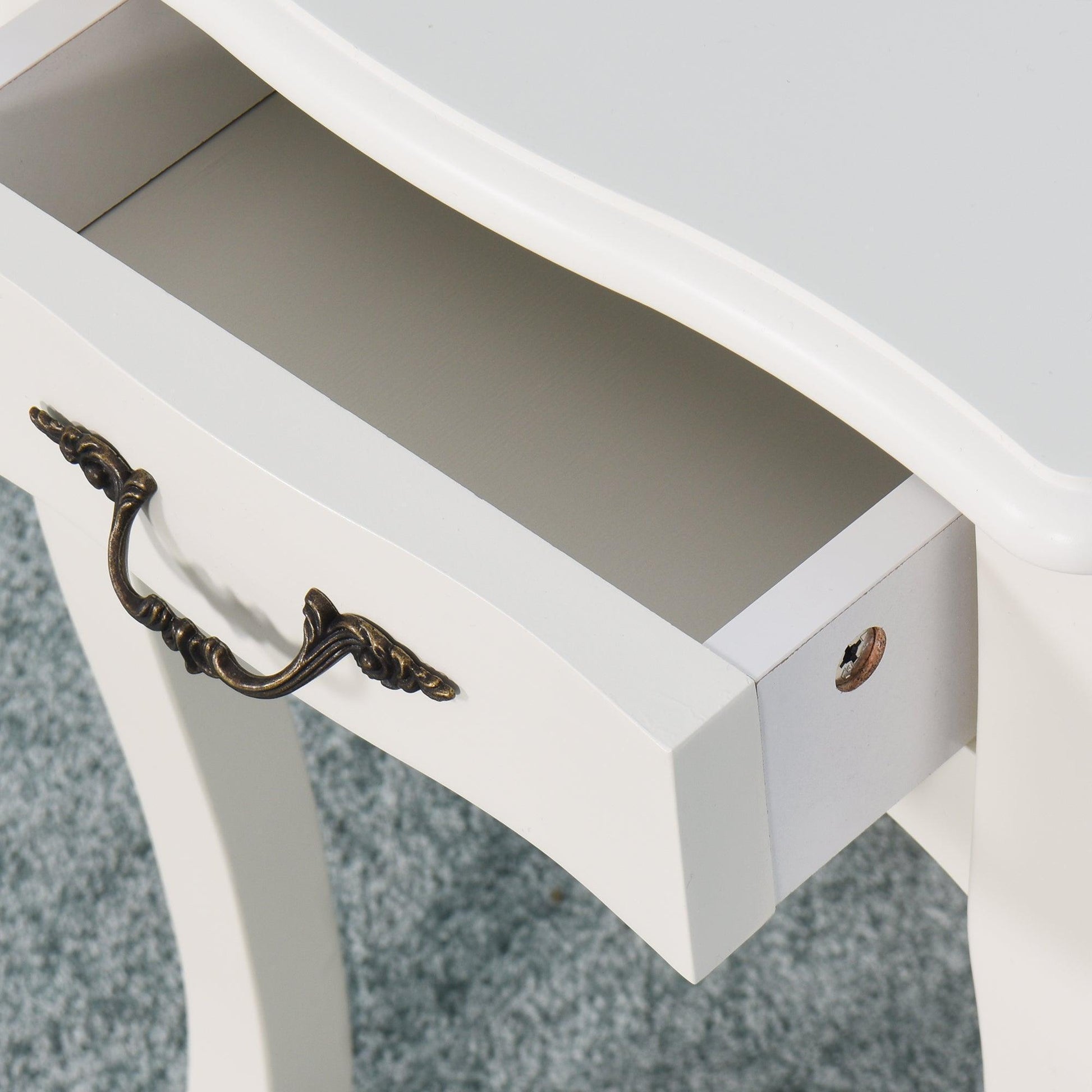 White Living Room Floor-standing Storage Table with a Drawer, 4 Curved Legs FredCo
