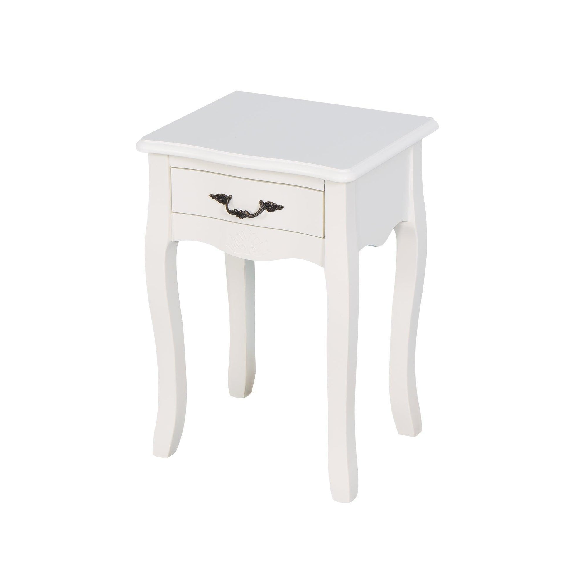 White Living Room Floor-standing Storage Table with a Drawer, 4 Curved Legs FredCo