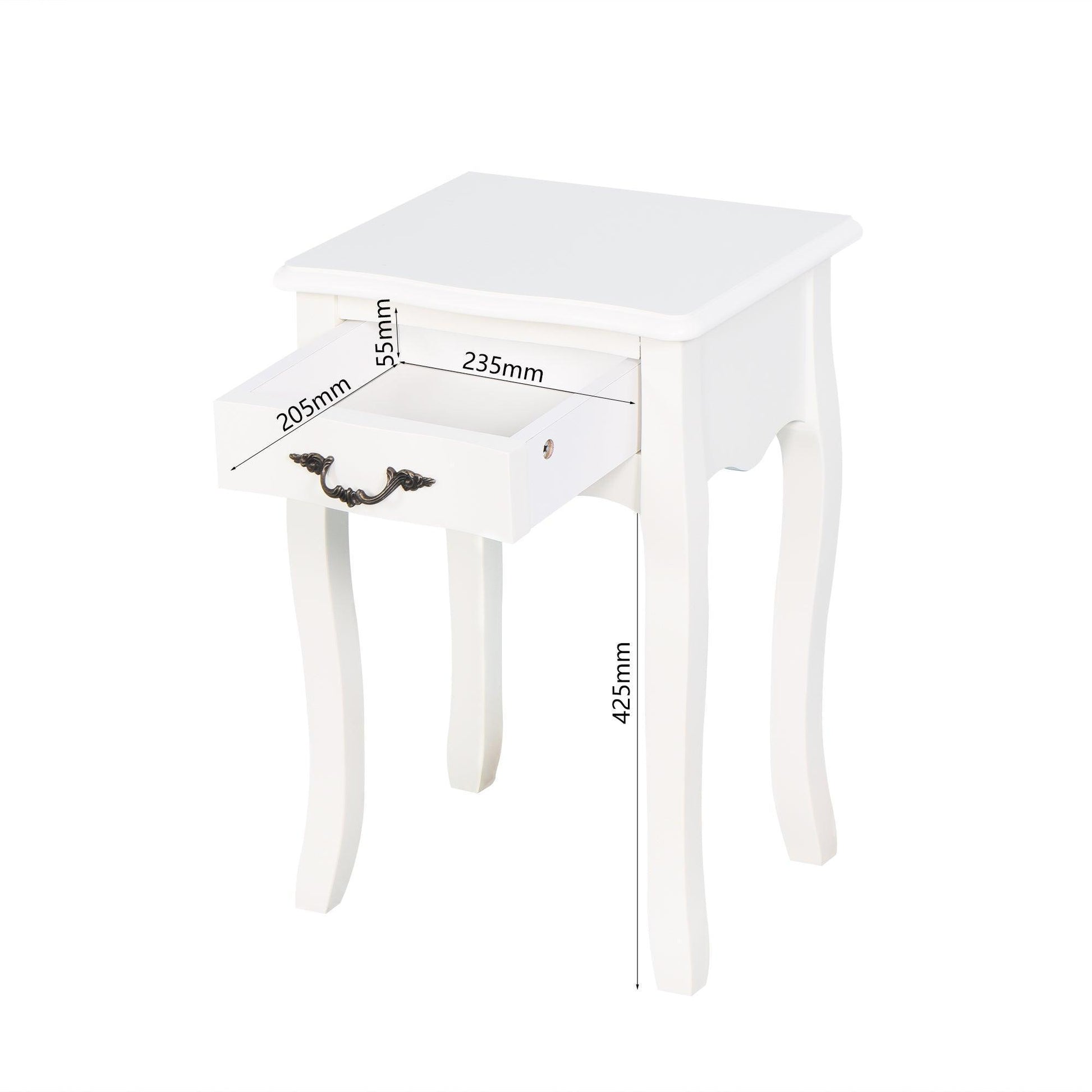 White Living Room Floor-standing Storage Table with a Drawer, 4 Curved Legs FredCo