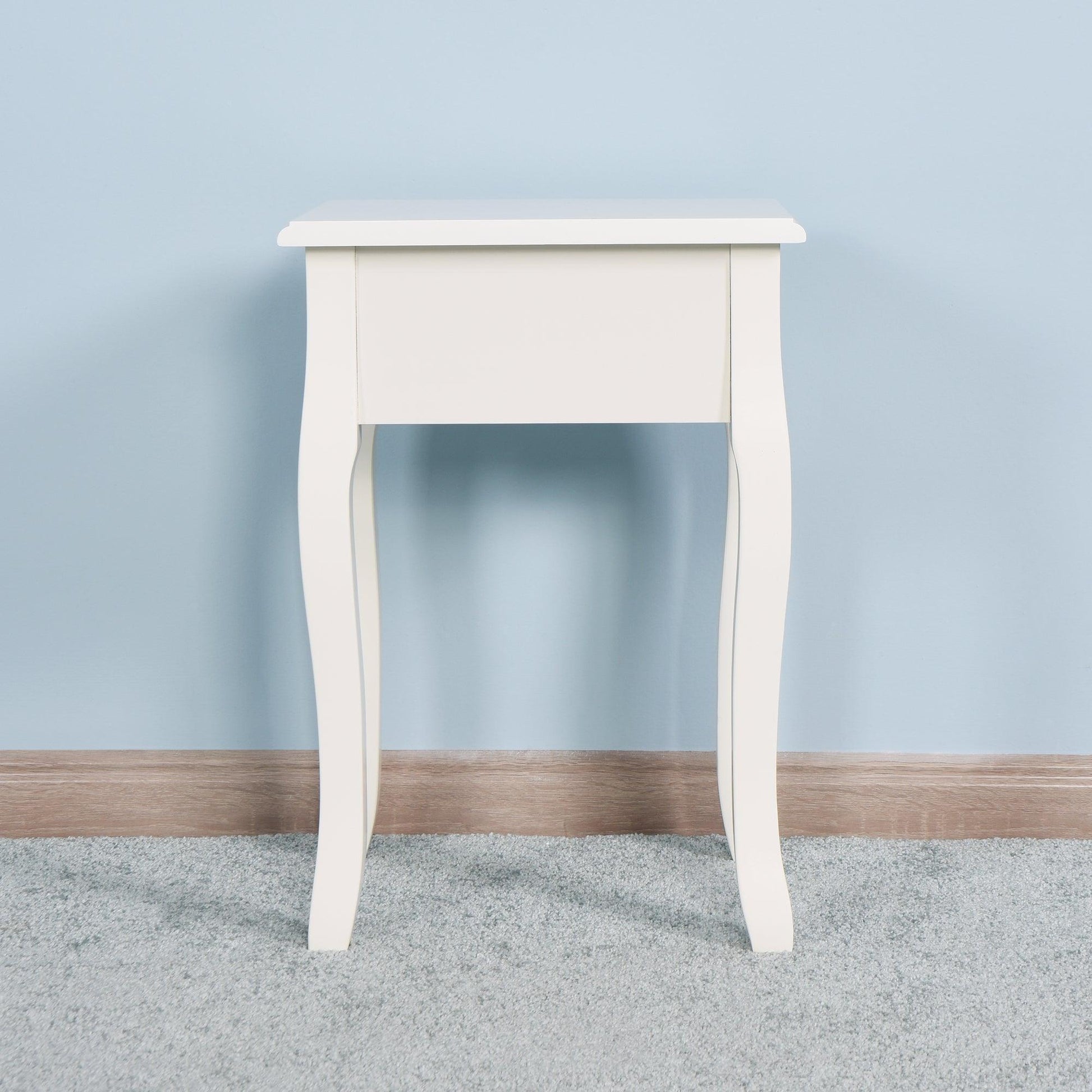 White Living Room Floor-standing Storage Table with a Drawer, 4 Curved Legs FredCo
