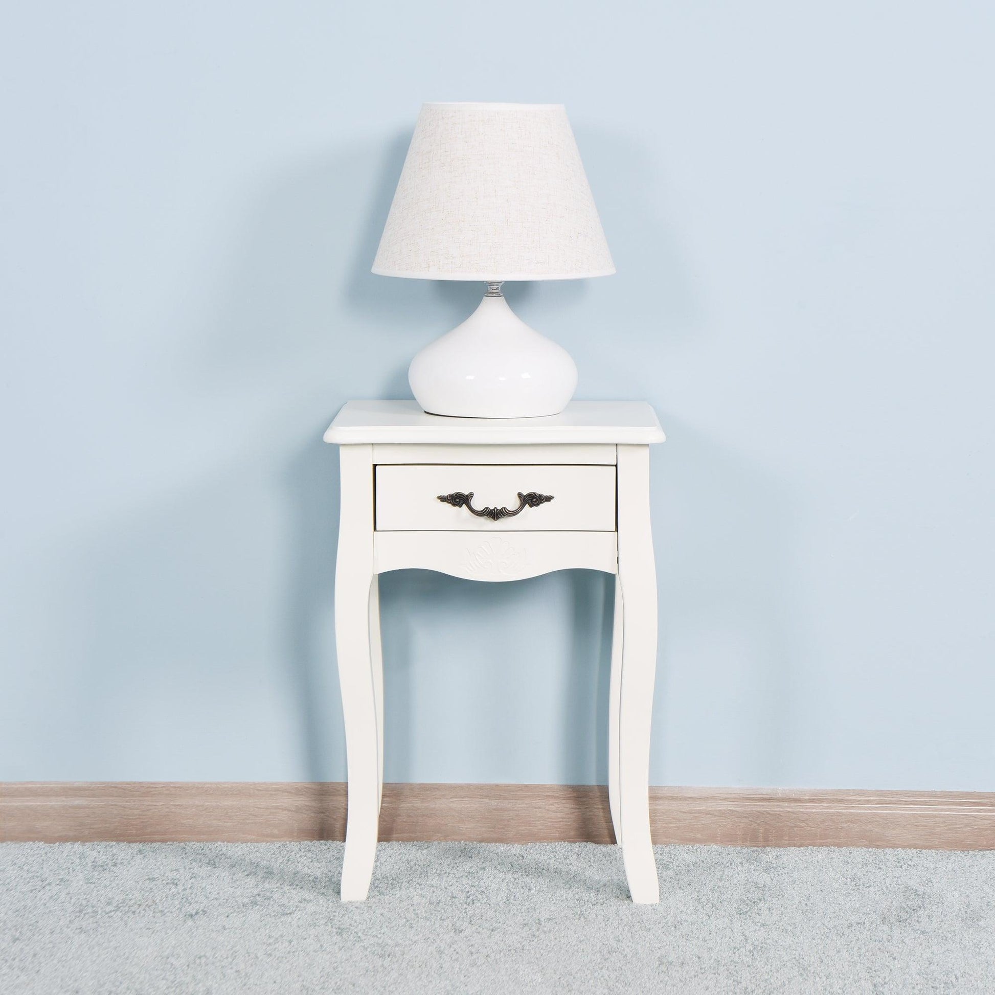 White Living Room Floor-standing Storage Table with a Drawer, 4 Curved Legs FredCo
