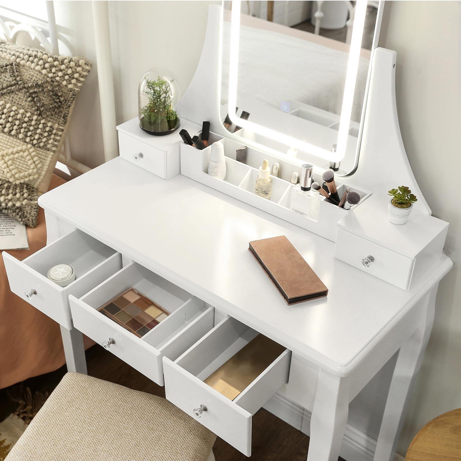 White Makeup Table with Mirror & Lights FredCo