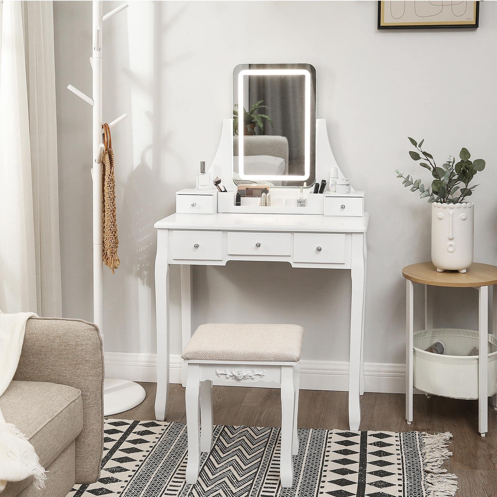 White Makeup Table with Mirror & Lights FredCo