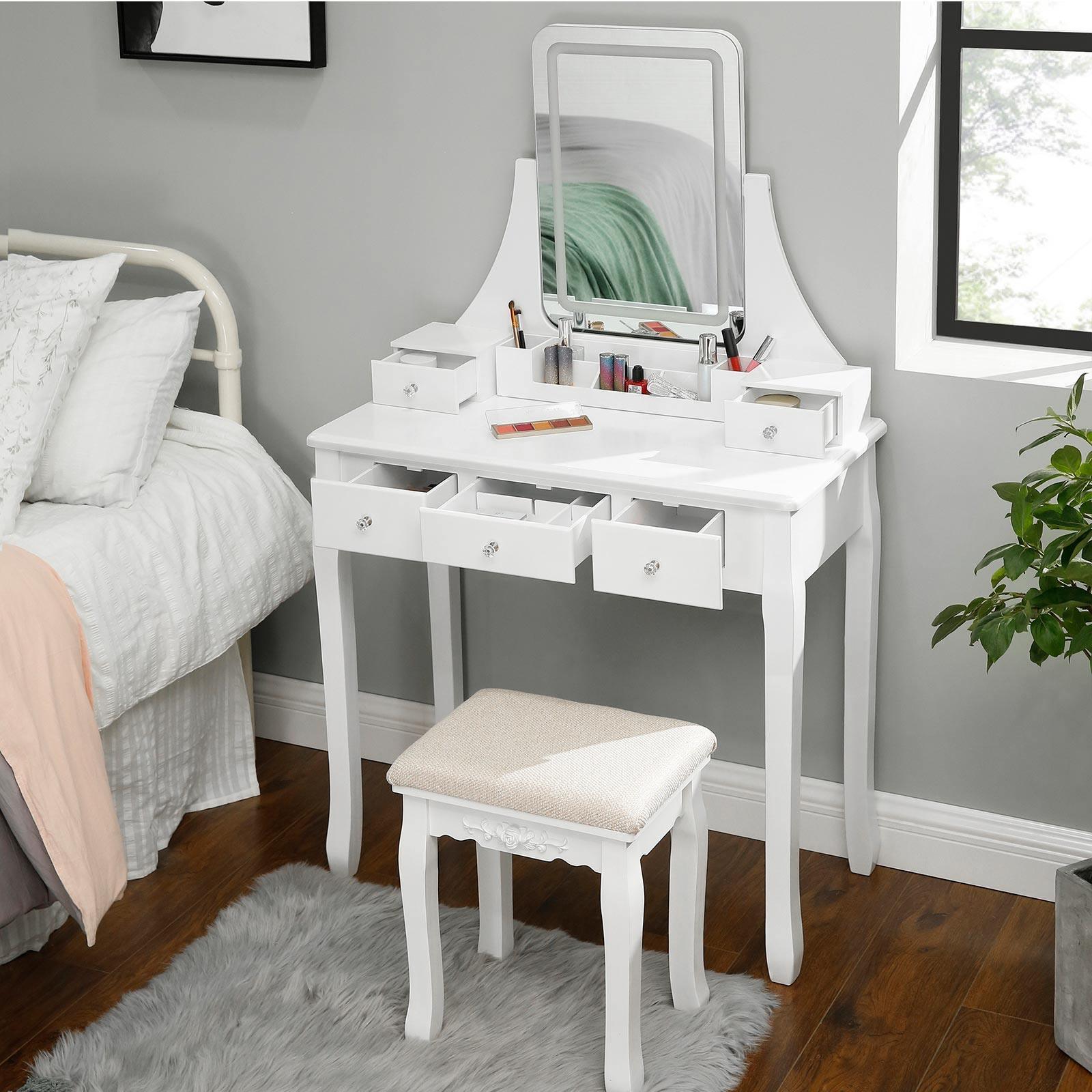 White Makeup Table with Mirror & Lights FredCo