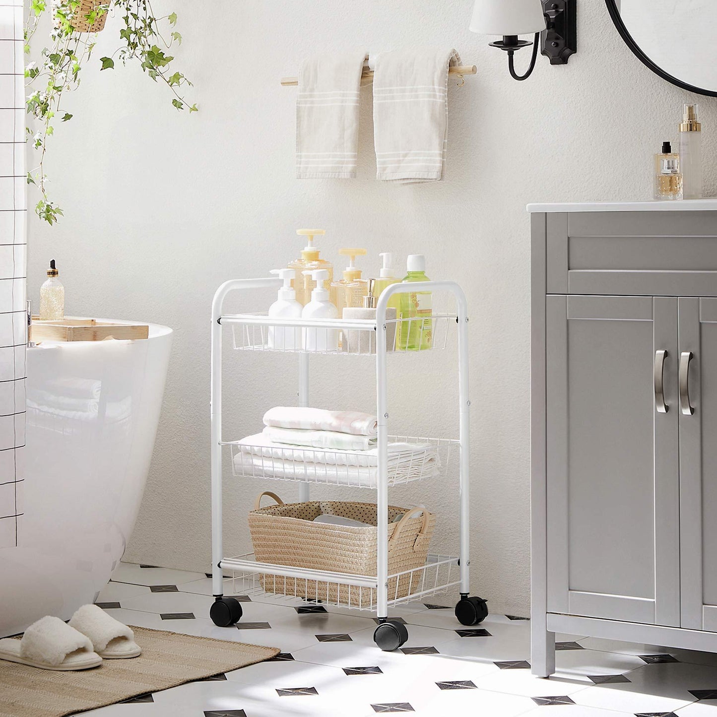 White Metal Storage Cart with Removable Baskets FredCo