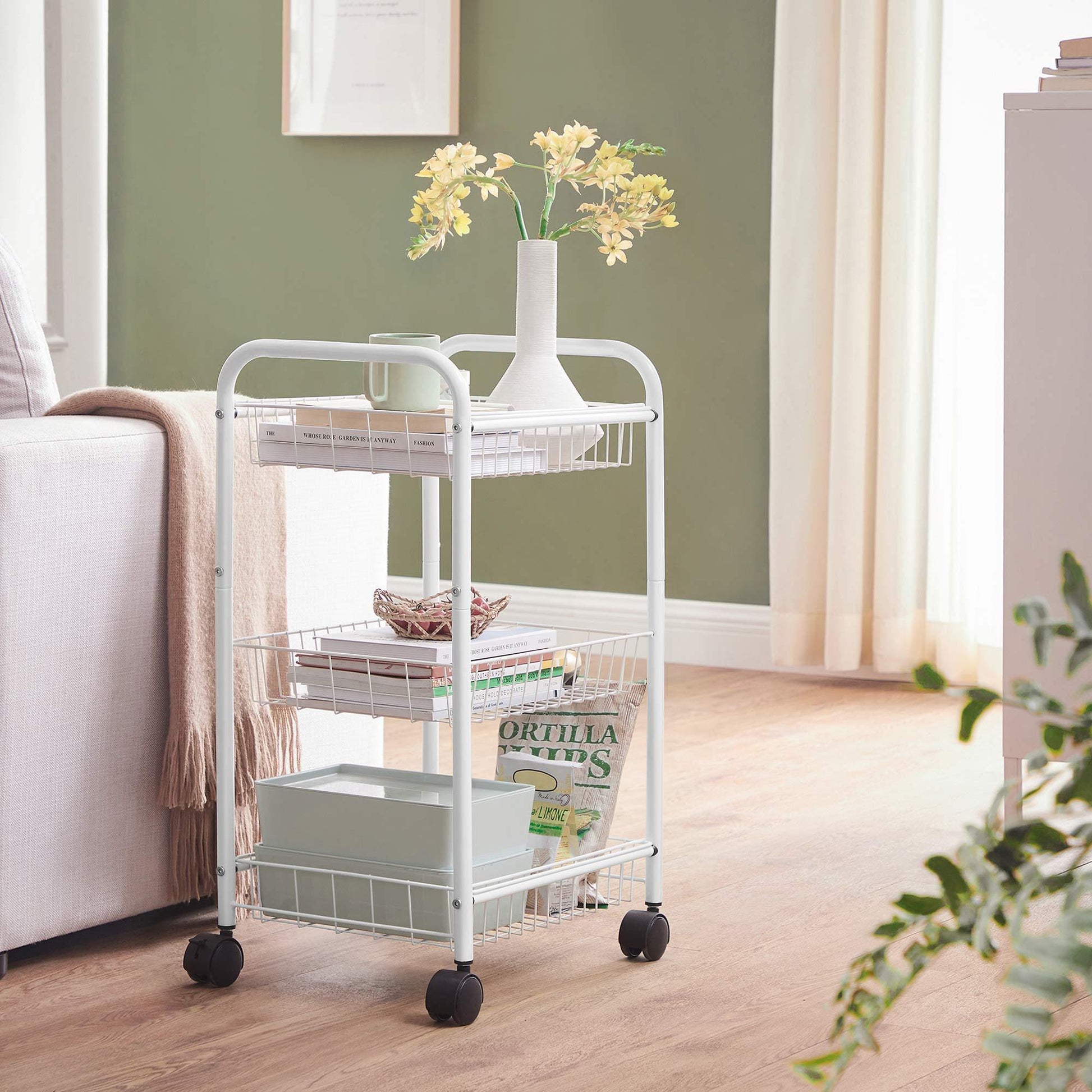 White Metal Storage Cart with Removable Baskets FredCo