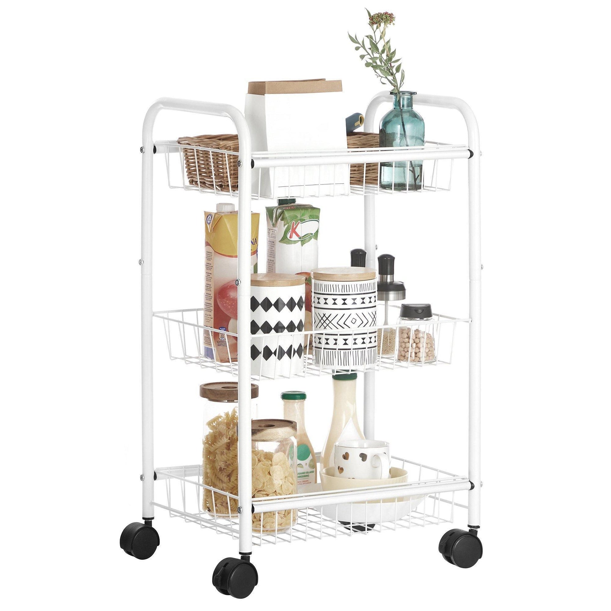 White Metal Storage Cart with Removable Baskets FredCo