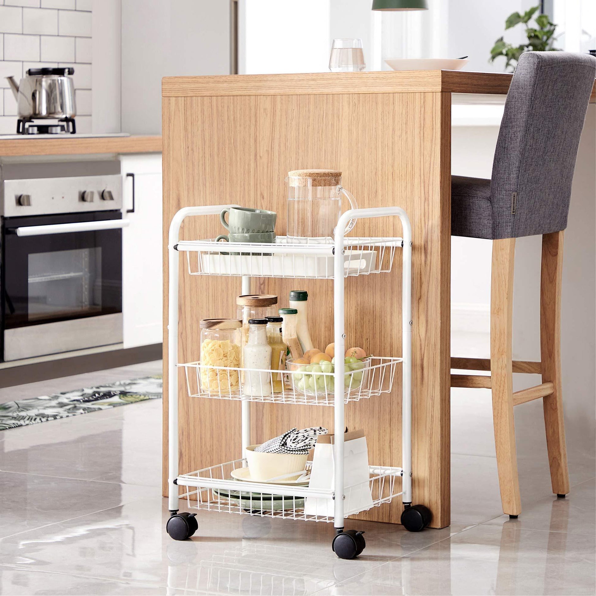 White Metal Storage Cart with Removable Baskets FredCo