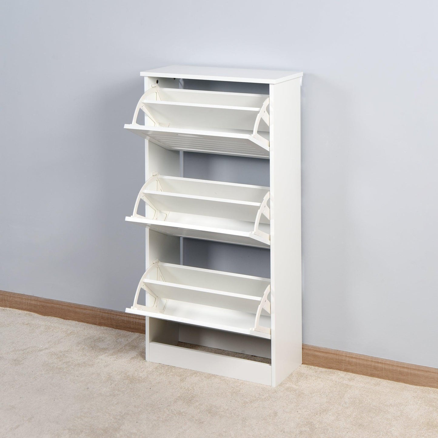 White Shoe Storage Cabinet with 3 Flip Doors 20.94x9.45x43.11 inch FredCo