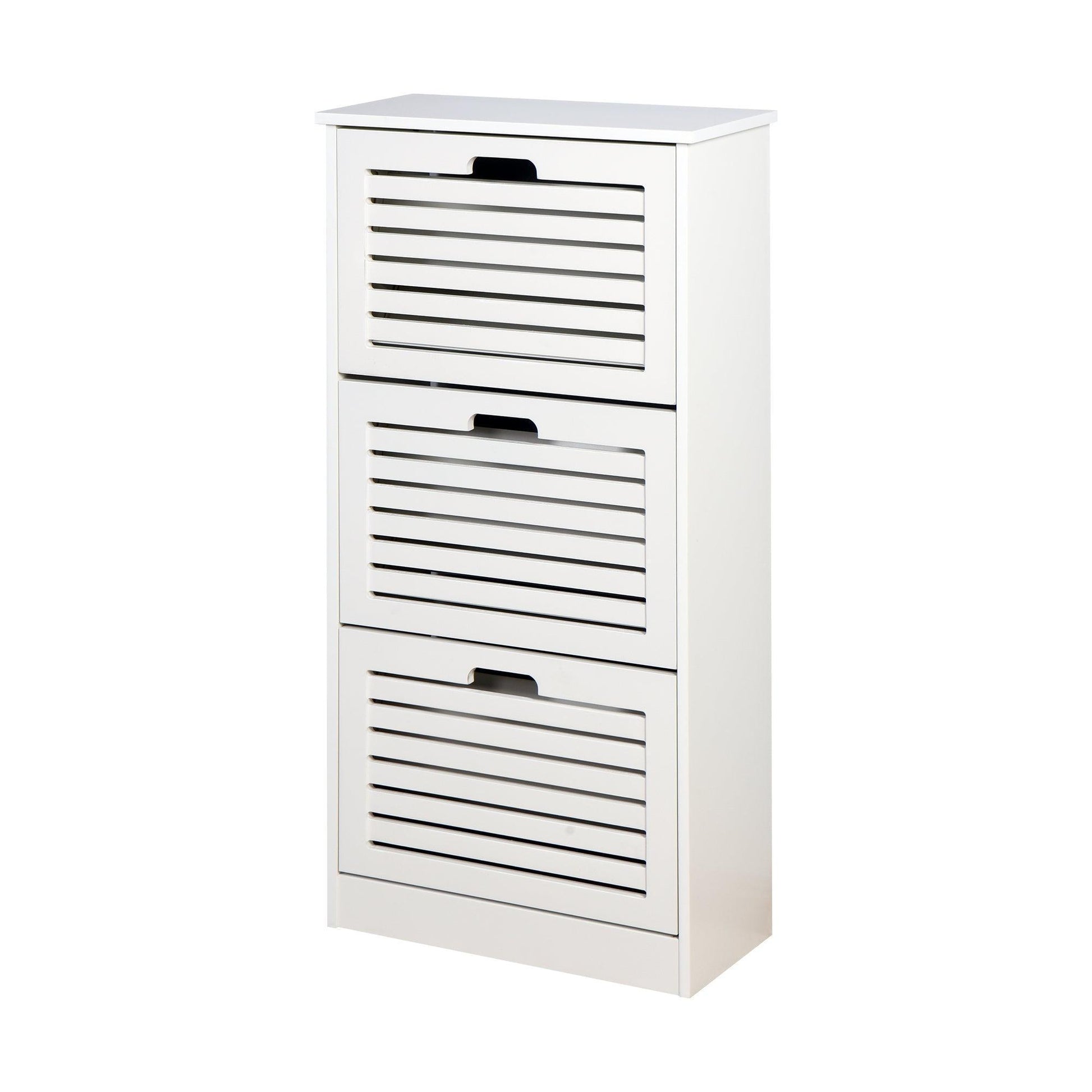White Shoe Storage Cabinet with 3 Flip Doors 20.94x9.45x43.11 inch FredCo