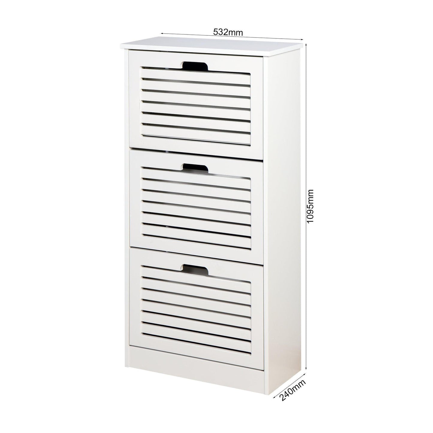 White Shoe Storage Cabinet with 3 Flip Doors 20.94x9.45x43.11 inch FredCo