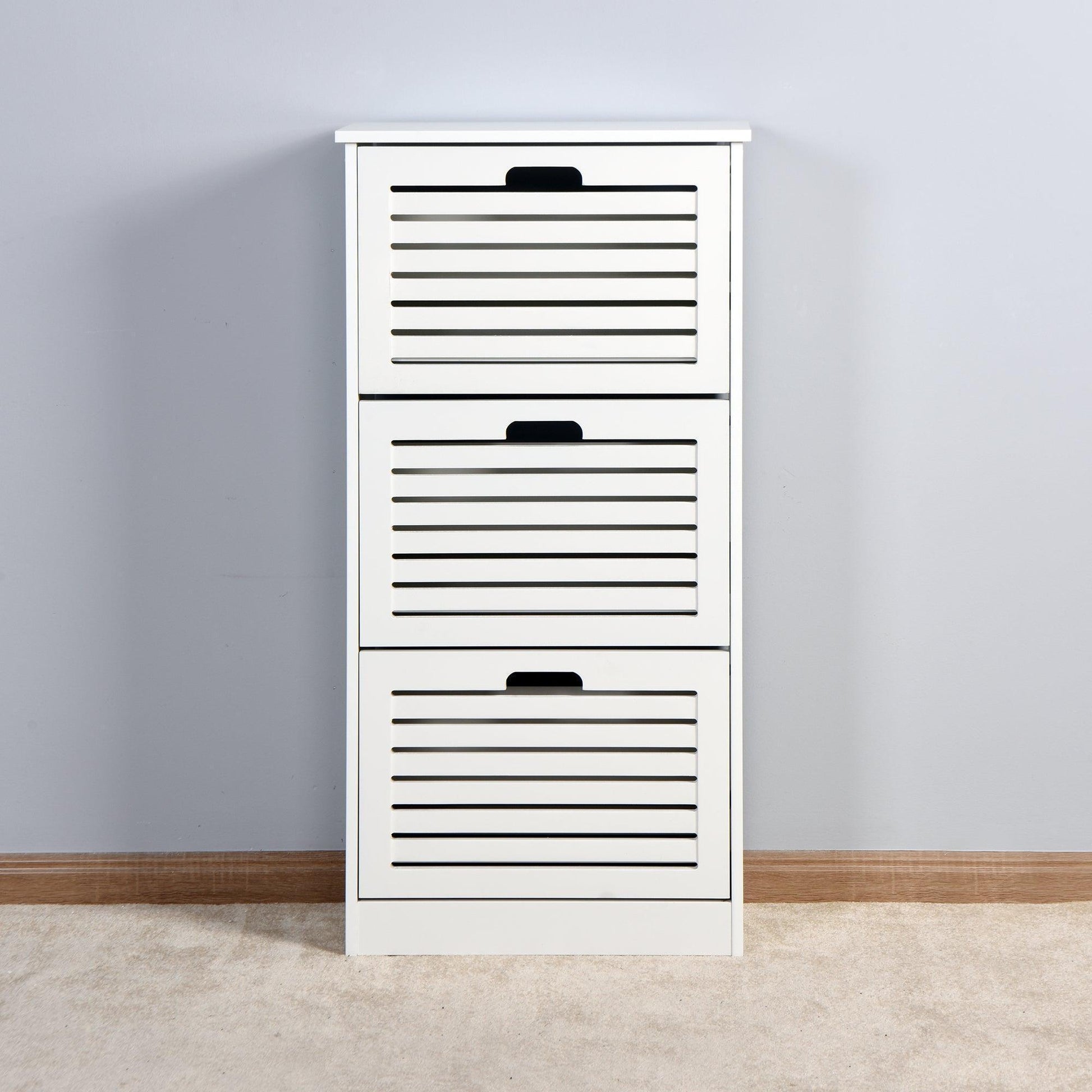 White Shoe Storage Cabinet with 3 Flip Doors 20.94x9.45x43.11 inch FredCo