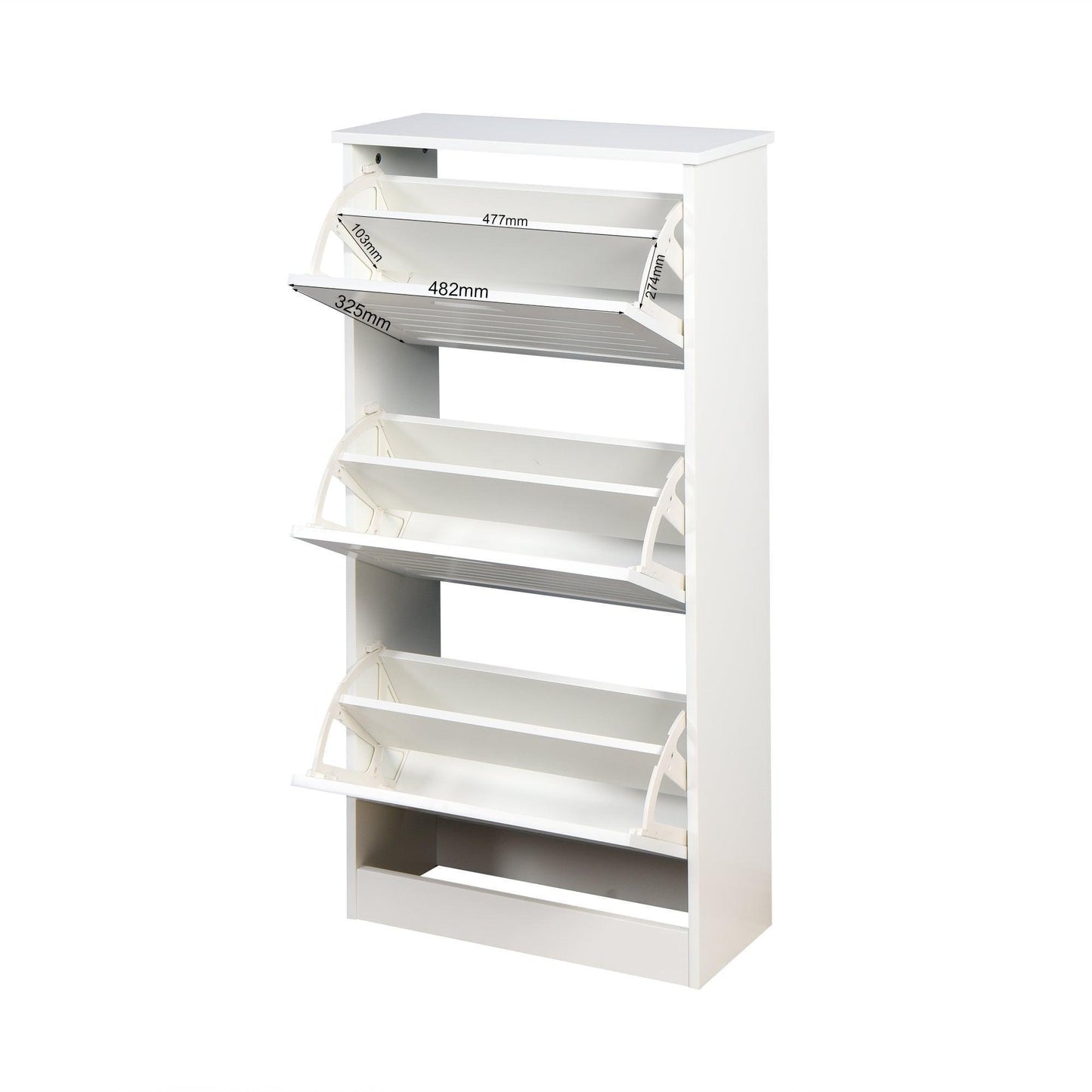 White Shoe Storage Cabinet with 3 Flip Doors 20.94x9.45x43.11 inch FredCo