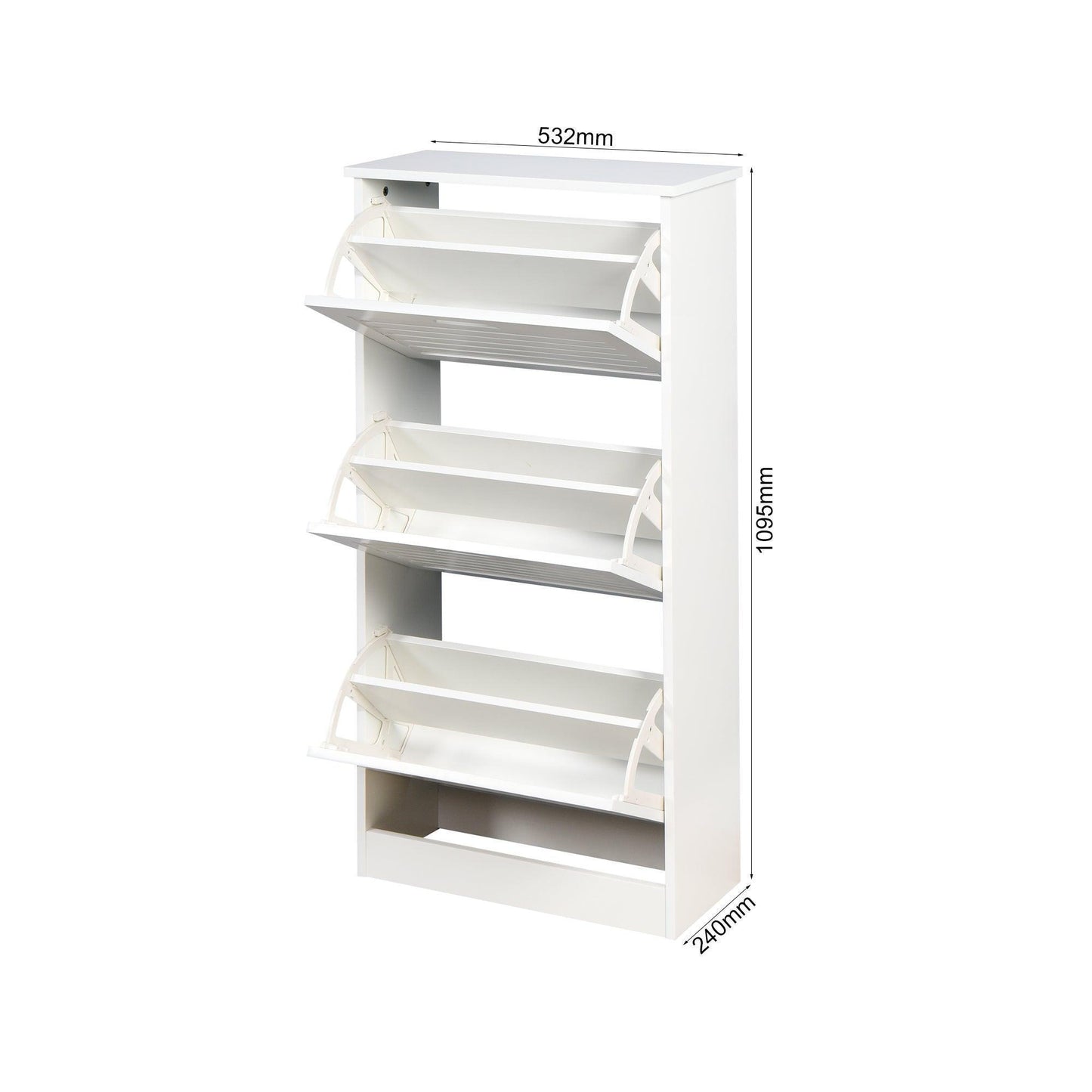White Shoe Storage Cabinet with 3 Flip Doors 20.94x9.45x43.11 inch FredCo