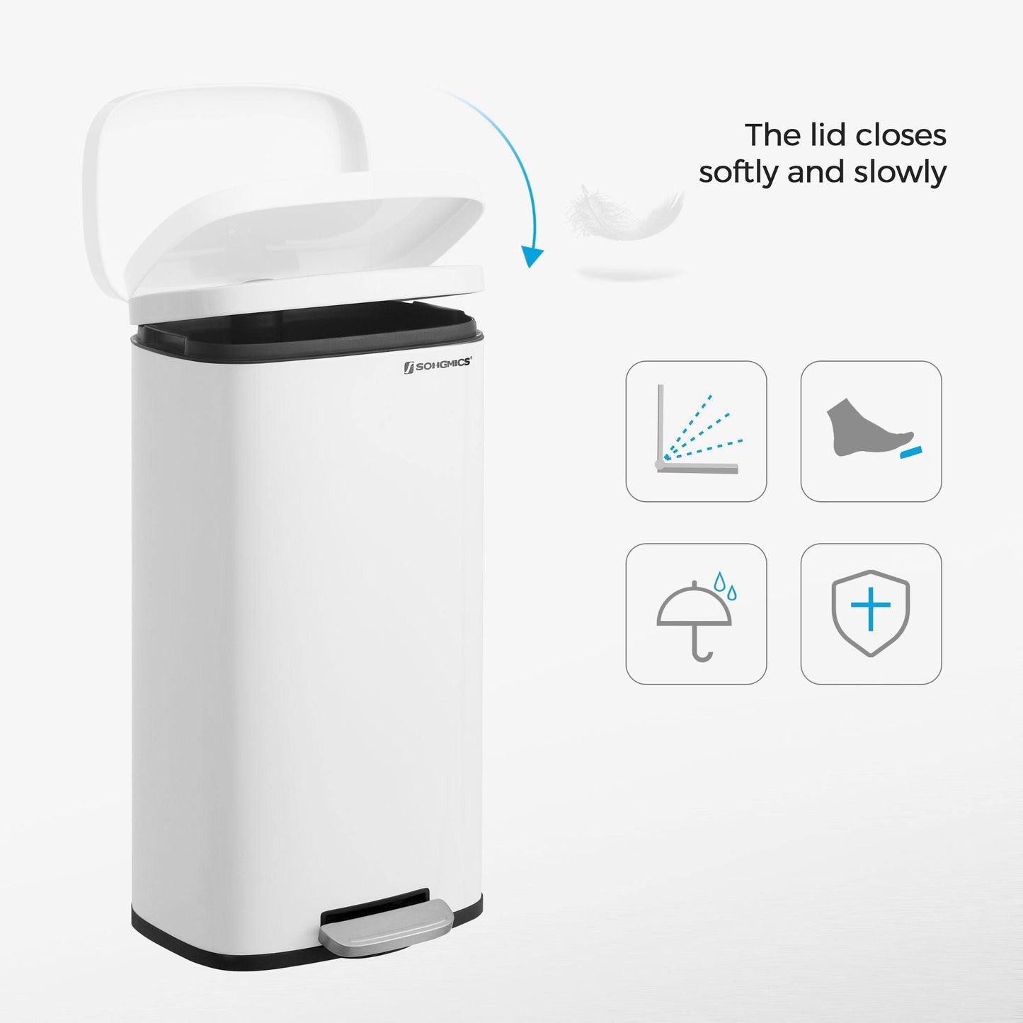 White Stainless Steel Step Trash Can with Hinged Lid FredCo