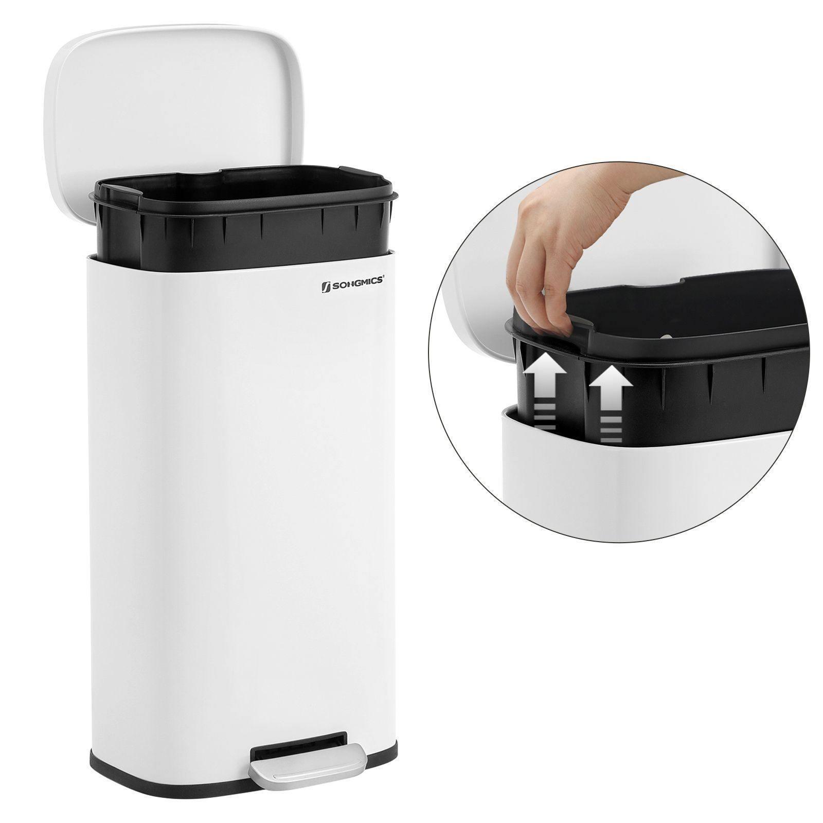 White Stainless Steel Step Trash Can with Hinged Lid FredCo