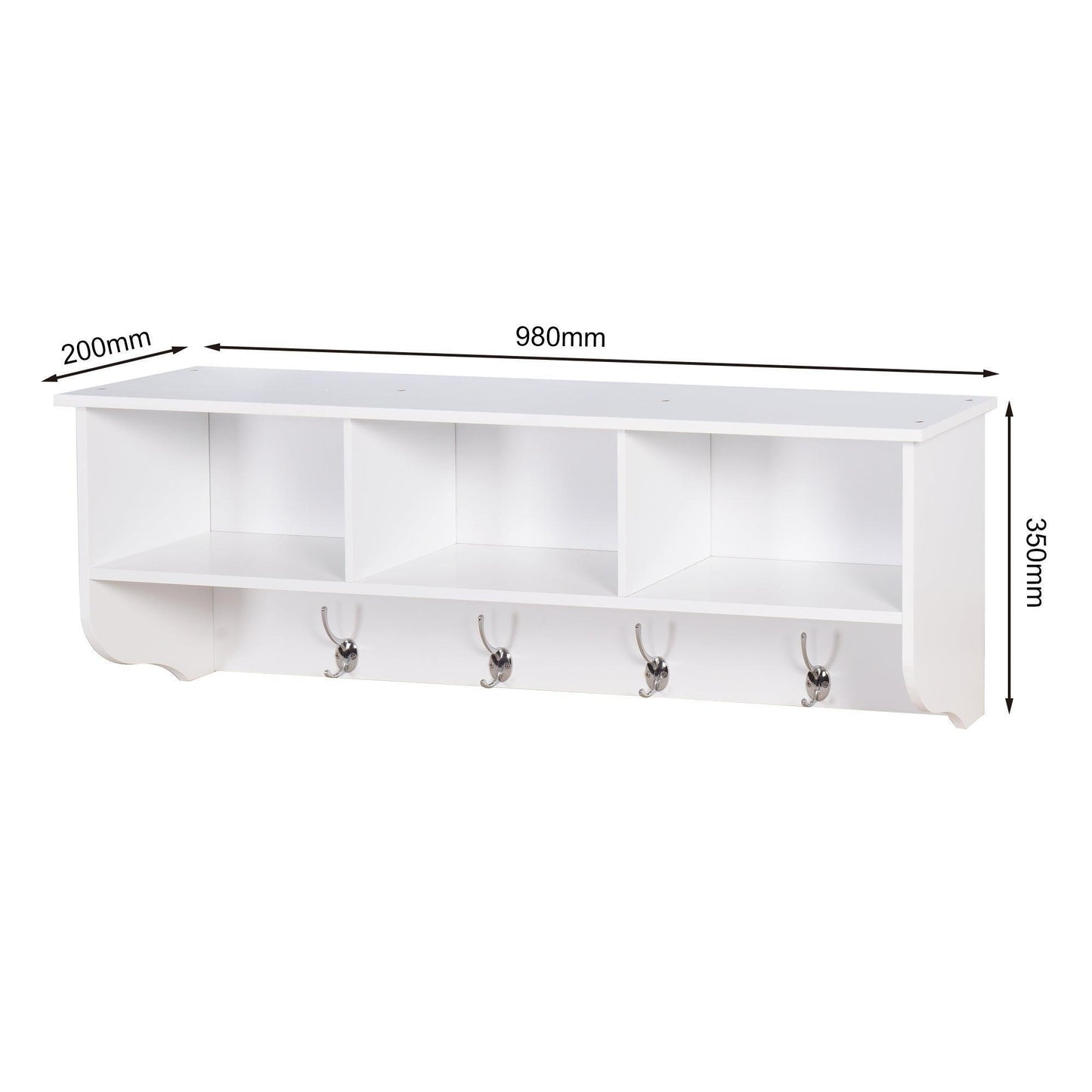 White Wall Mounted Coat Rack with 4 Dual Hook FredCo