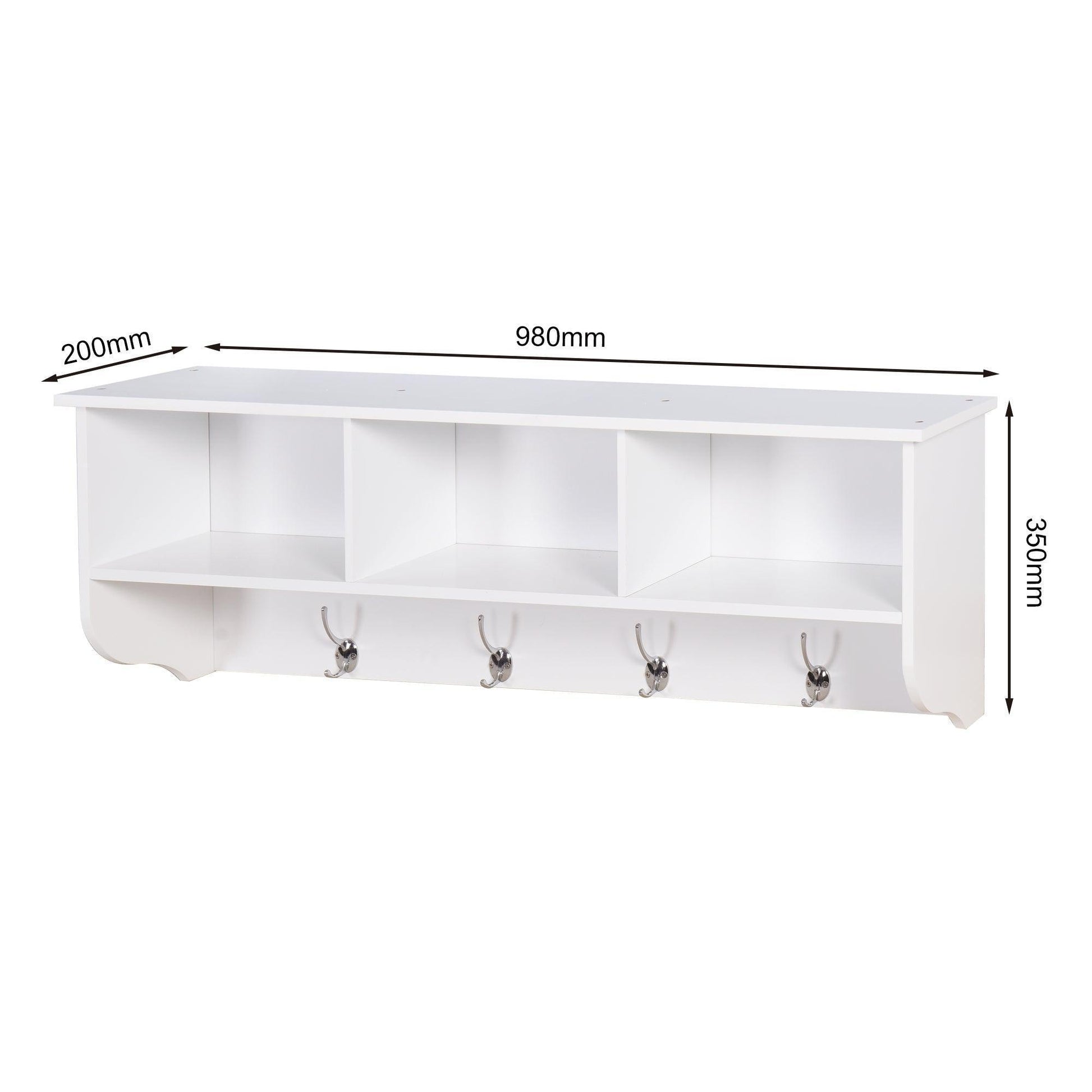 White Wall Mounted Coat Rack with 4 Dual Hook FredCo