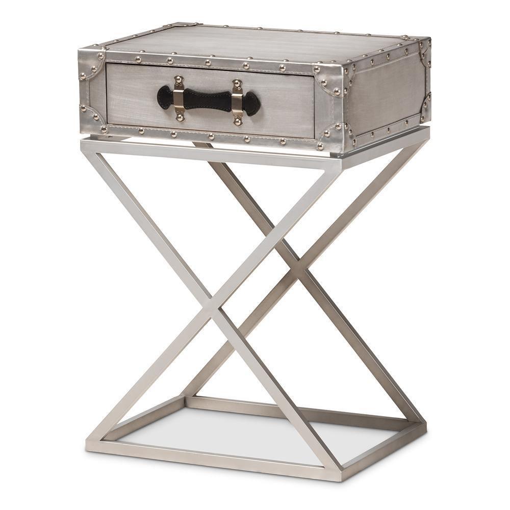 William Modern French Industrial Silver Metal 1-Drawer Nightstand FredCo