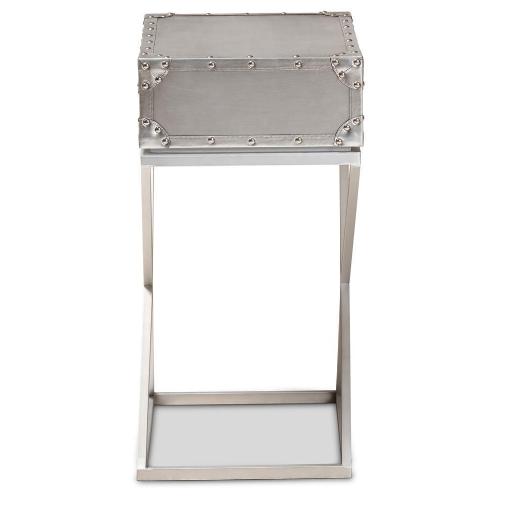 William Modern French Industrial Silver Metal 1-Drawer Nightstand FredCo