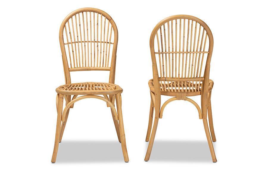 Wina Modern Bohemian Natural Brown Rattan 2-Piece Dining Chair Set FredCo