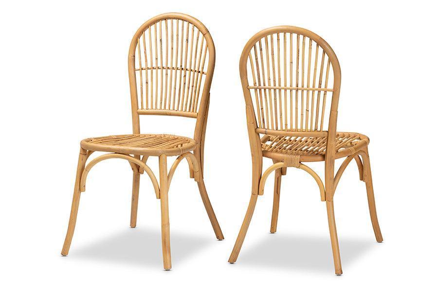 Wina Modern Bohemian Natural Brown Rattan 2-Piece Dining Chair Set FredCo